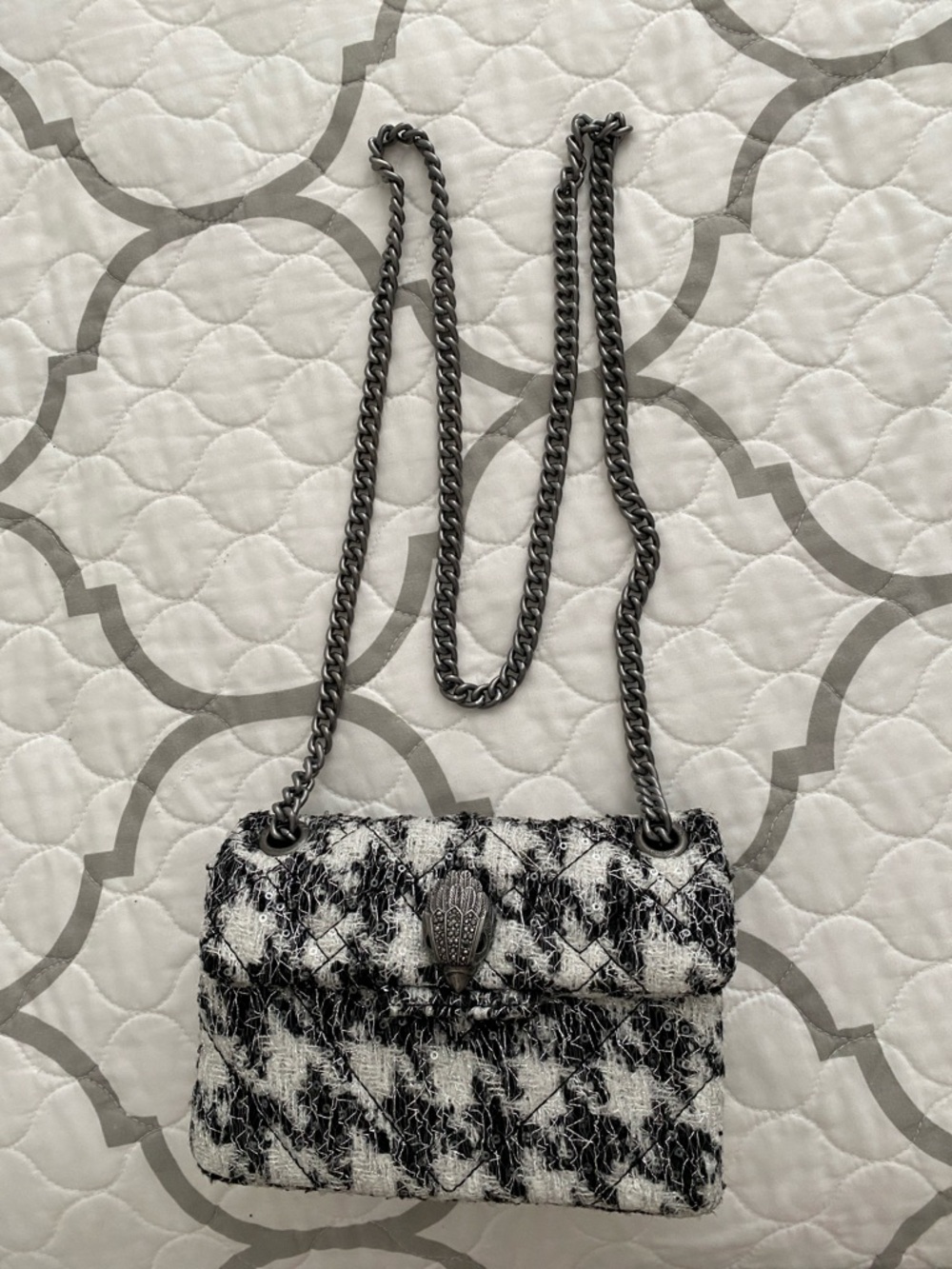Kurt Geiger of London Black & White Houndstooth Chain-Shoulder Bag